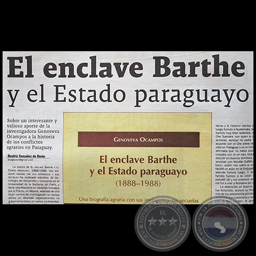 EL ENCLAVE BARTHE Y EL ESTADO PARAGUAYO - Por BEATRIZ GONZLEZ DE BOSIO - Domingo, 14 de Enero de 2018